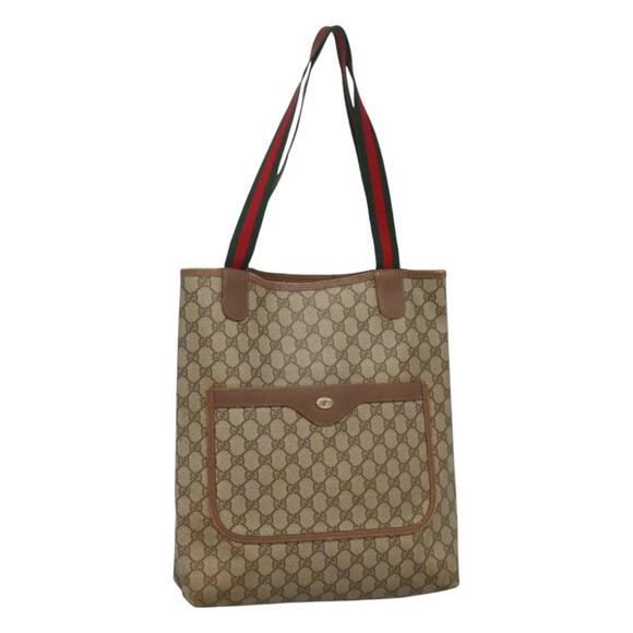 GUCCI GG Supreme Web Sherry Line Tote Bag Pvc Beige Red 39 02 003 - Picture 1 of 16